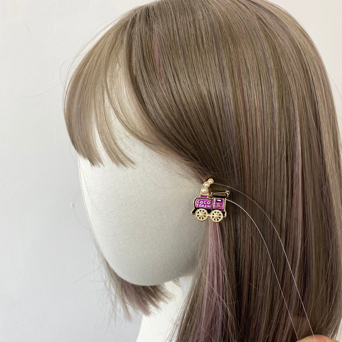 gold pearl letter Stud Earrings for women - alternate angle view 2