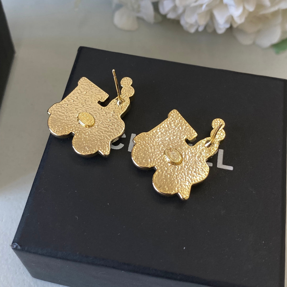 gold pearl letter Stud Earrings for women - alternate angle view 5