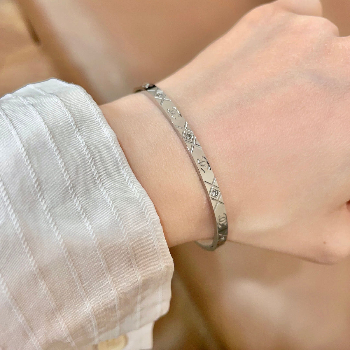 red crystal letter Bangle for women - product detail view