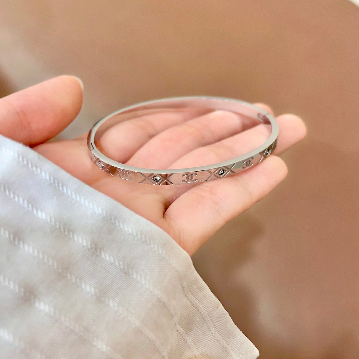 red crystal letter Bangle for women - alternate angle view 3