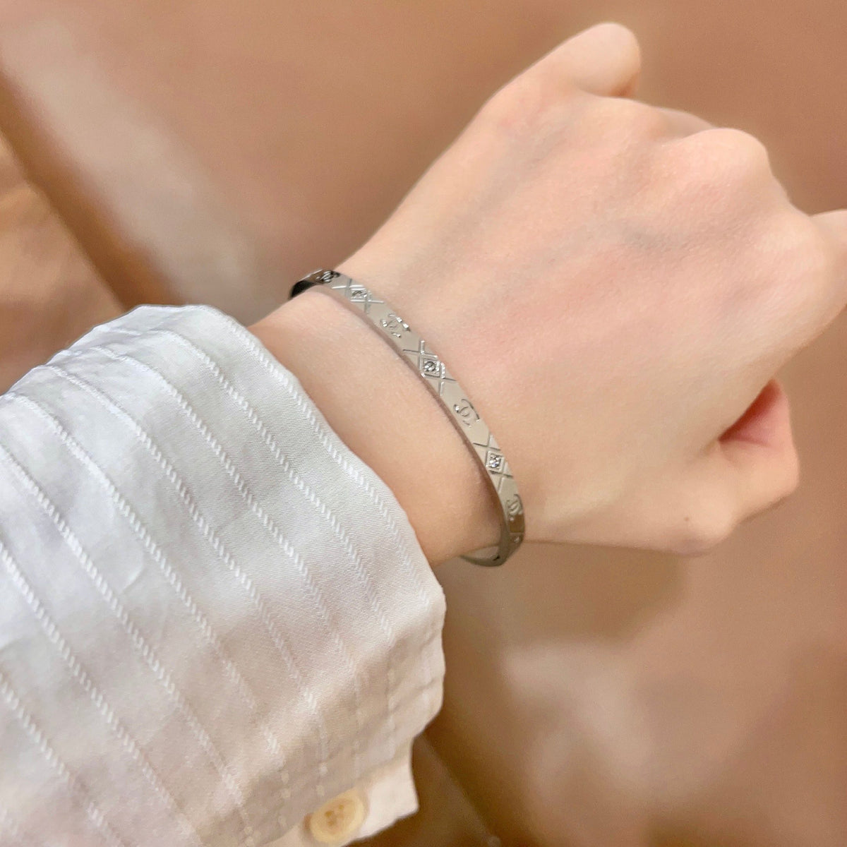 red crystal letter Bangle for women - alternate angle view 2