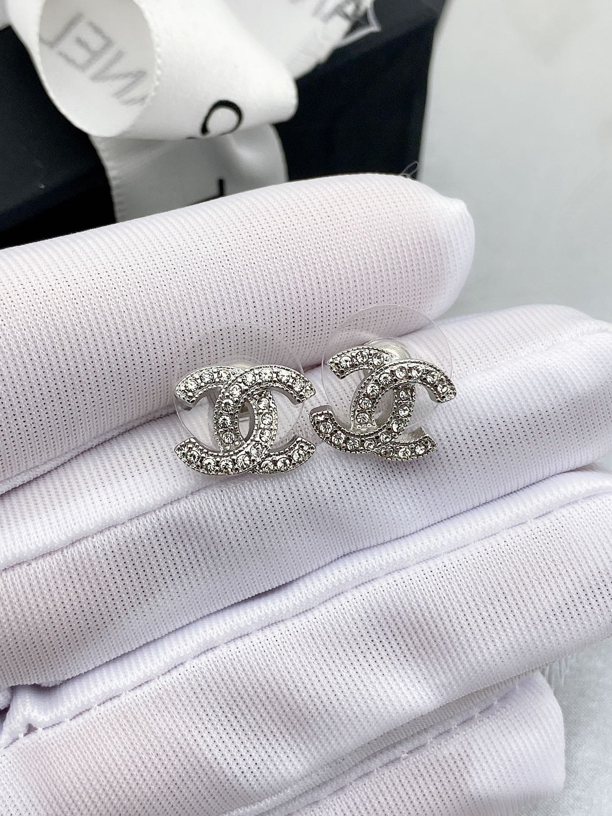 two color brass Stud Earrings for women - alternate angle view 5