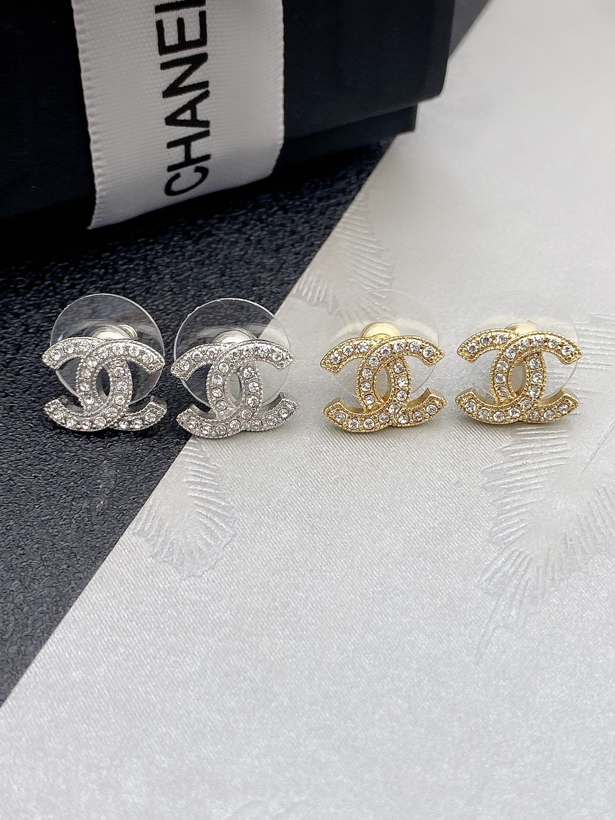 two color brass Stud Earrings for women - product detail view