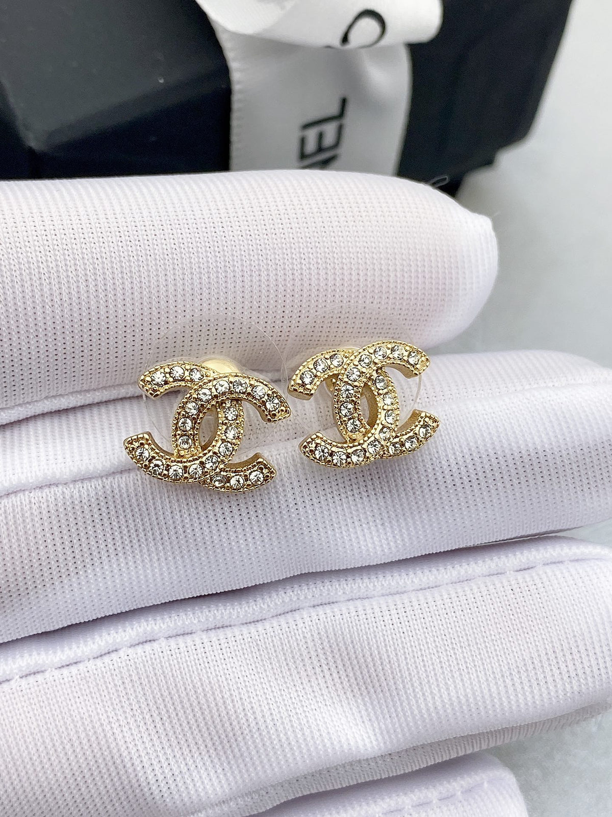 two color brass Stud Earrings for women - alternate angle view 4