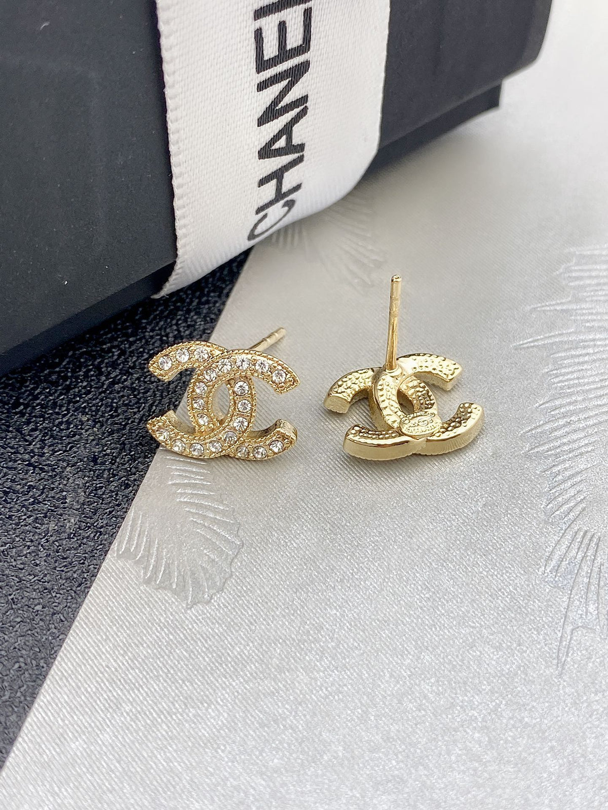 two color brass Stud Earrings for women - alternate angle view 6