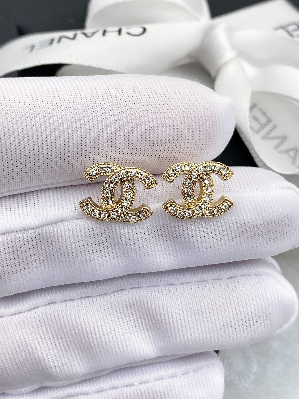 two color brass Stud Earrings for women - alternate angle view 7