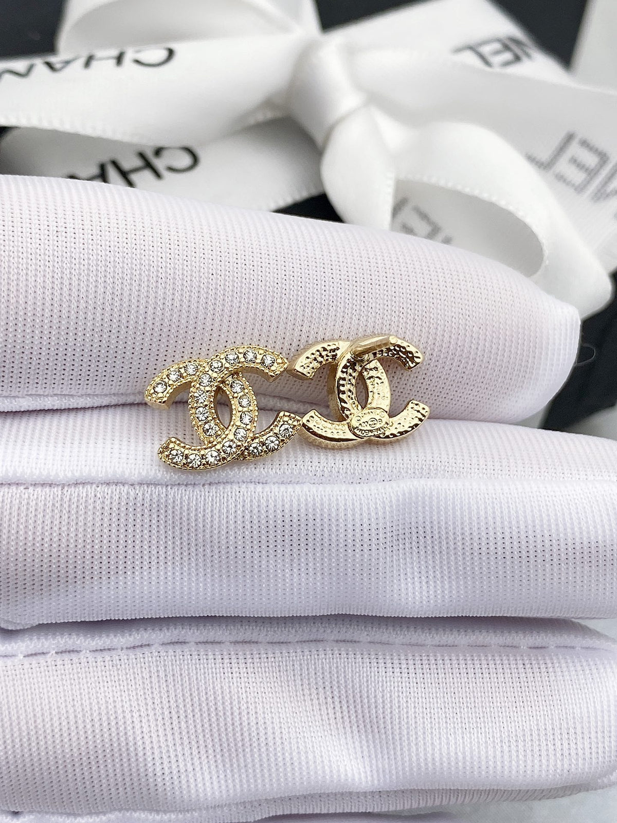 two color brass Stud Earrings for women - alternate angle view 9