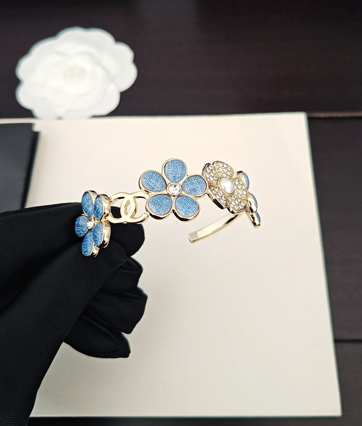 blue brass floral Bangle for women - product detail view