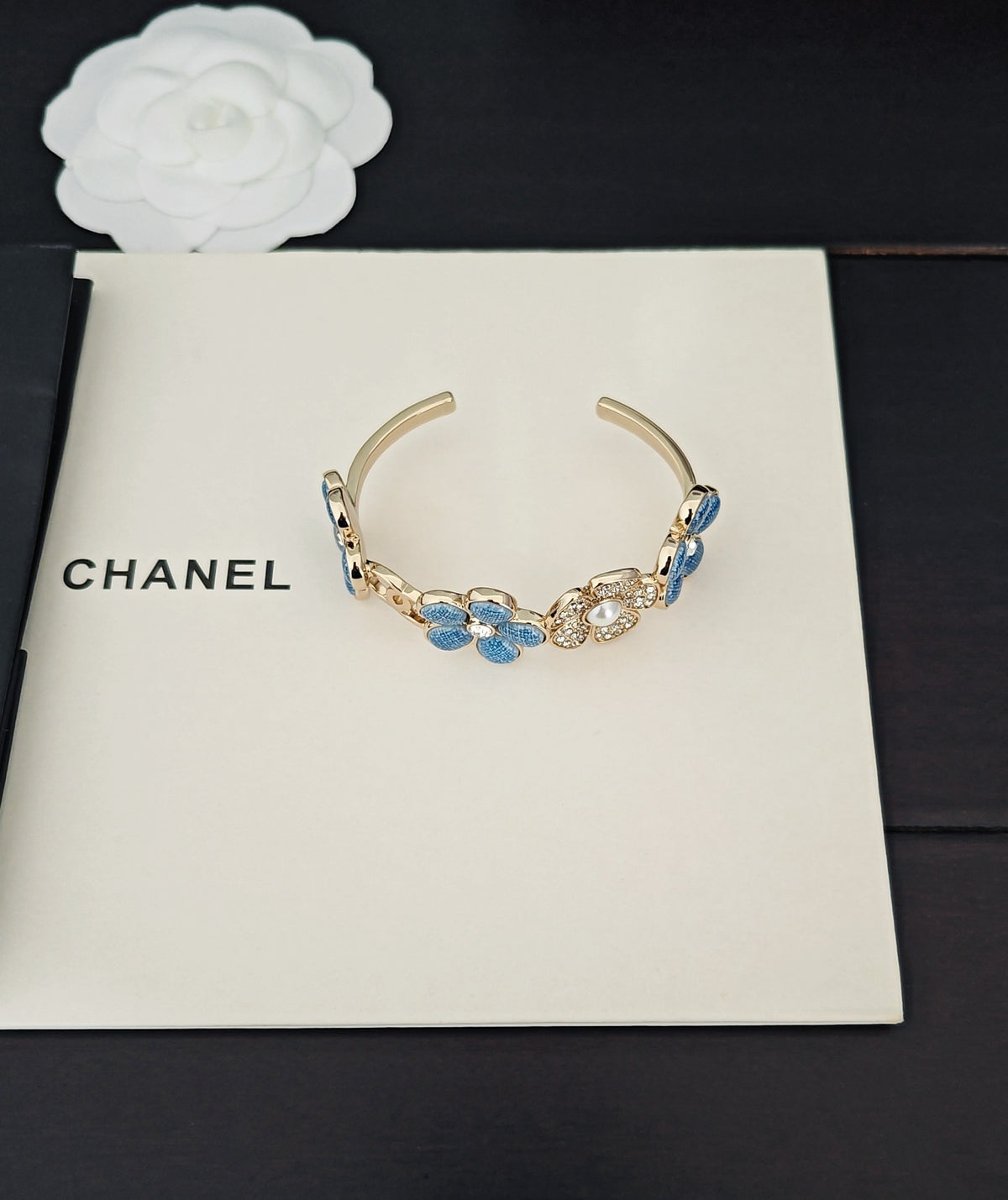 blue brass floral Bangle for women - alternate angle view 2