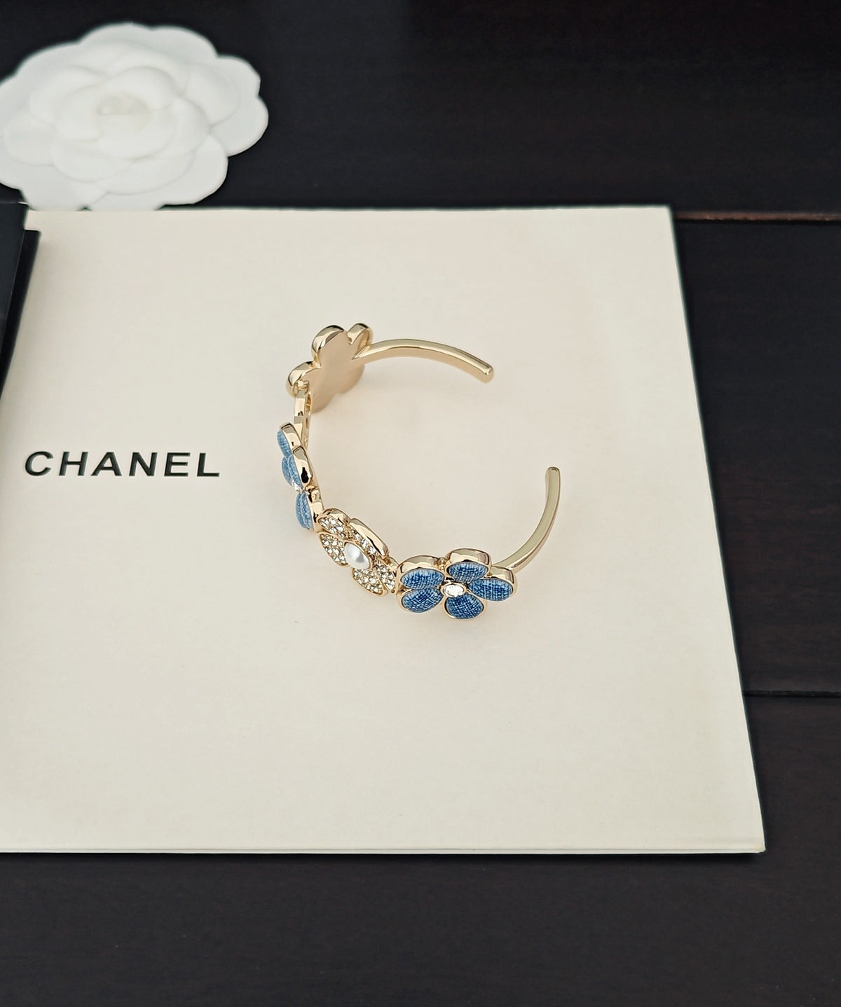 blue brass floral Bangle for women - alternate angle view 3