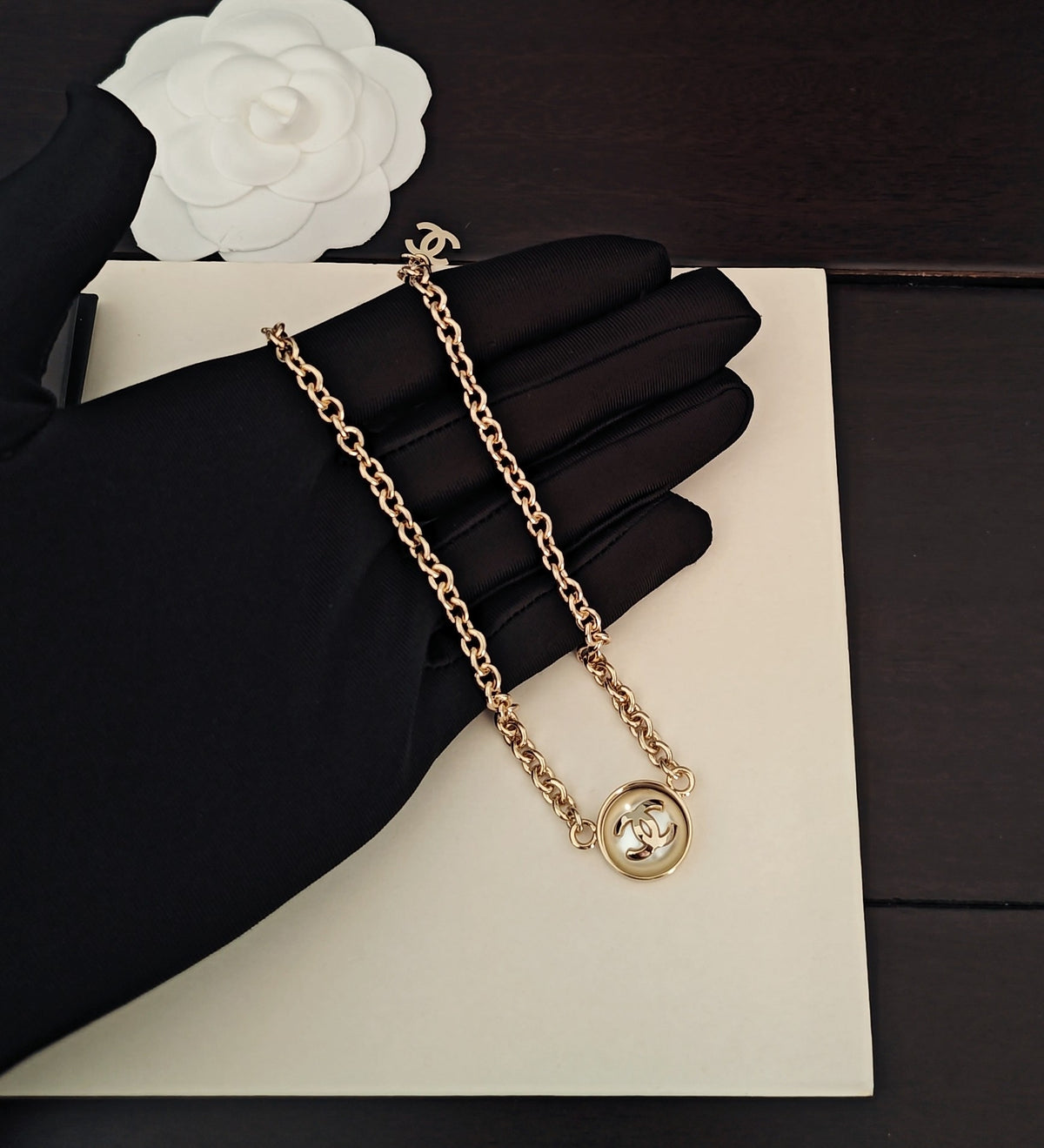 yellow brass Necklace for women - alternate angle view 3