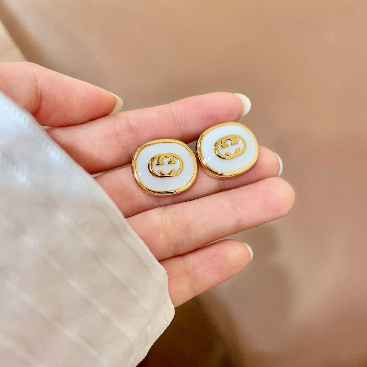 yellow sterling silver double c Stud Earrings for women - alternate angle view 4