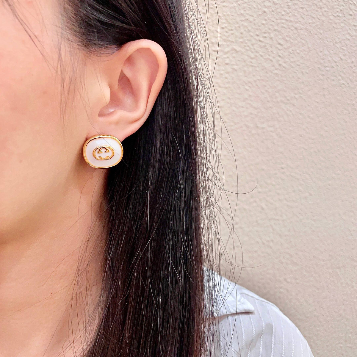 yellow sterling silver double c Stud Earrings for women - alternate angle view 3