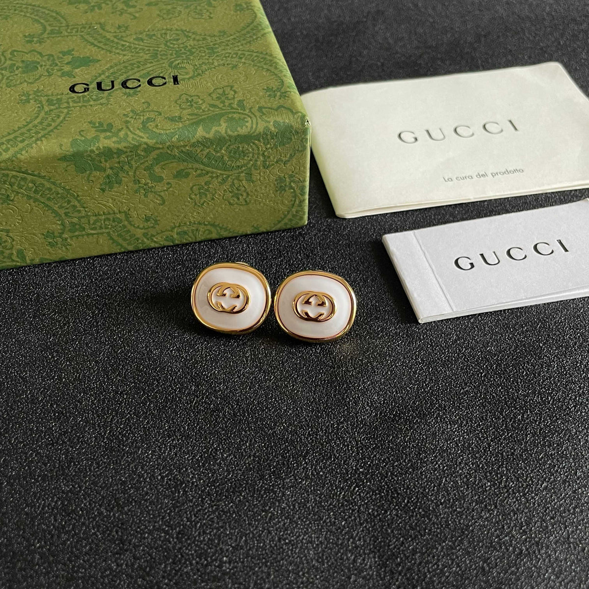 yellow sterling silver double c Stud Earrings for women - alternate angle view 6