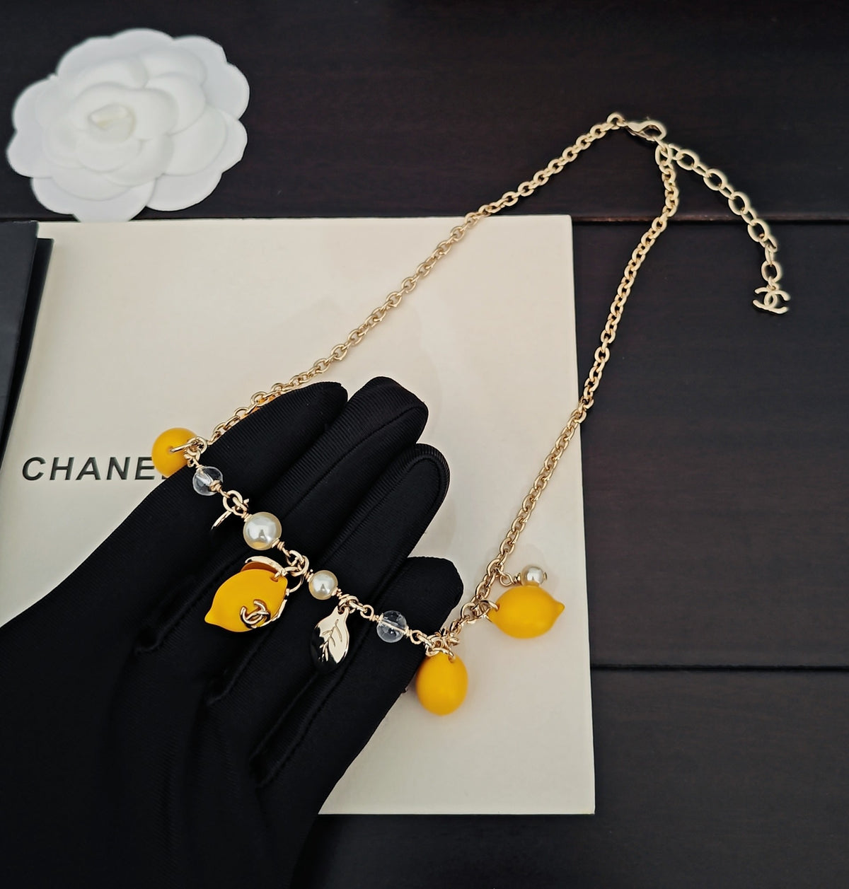 yellow brass Necklace for women - alternate angle view 3