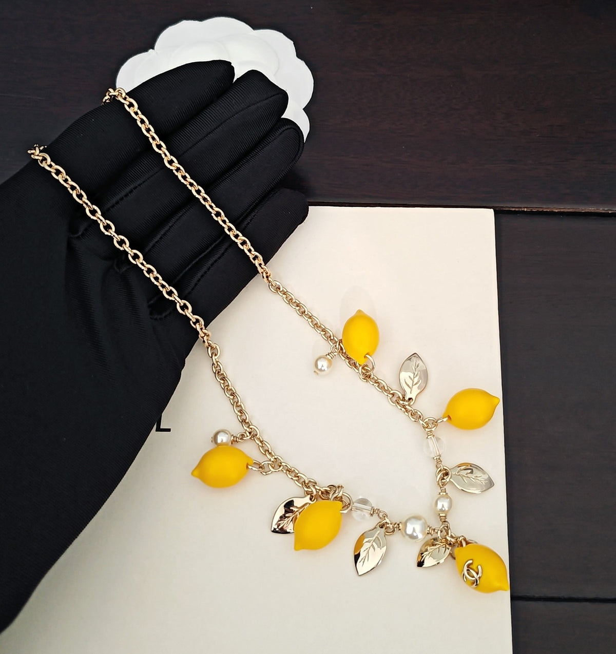 yellow brass Necklace for women - alternate angle view 2