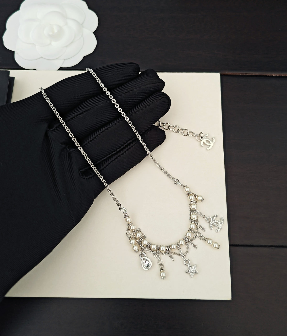 white gold brass Necklace for women - alternate angle view 4