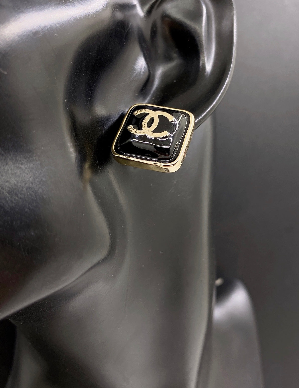 black brass Stud Earrings for women - alternate angle view 2