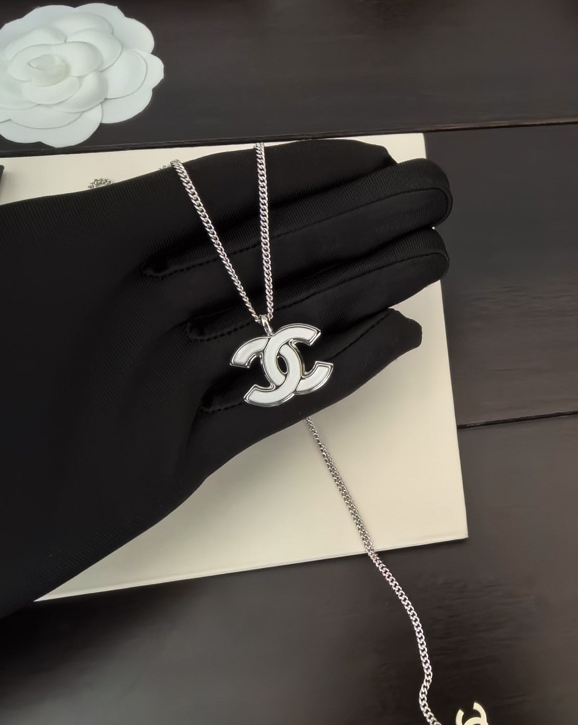 white brass Necklace for women - alternate angle view 3