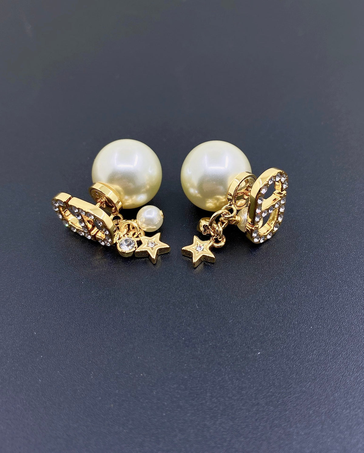 yellow brass pearl Stud Earrings for women - product detail view