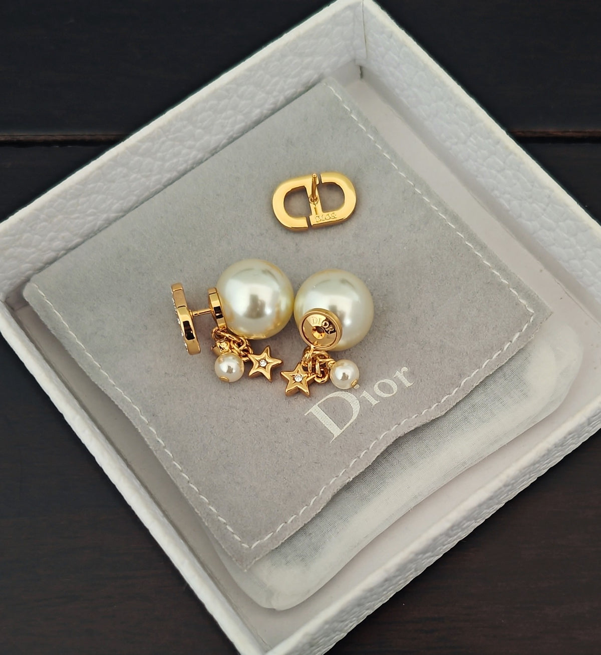 yellow brass pearl Stud Earrings for women - alternate angle view 4