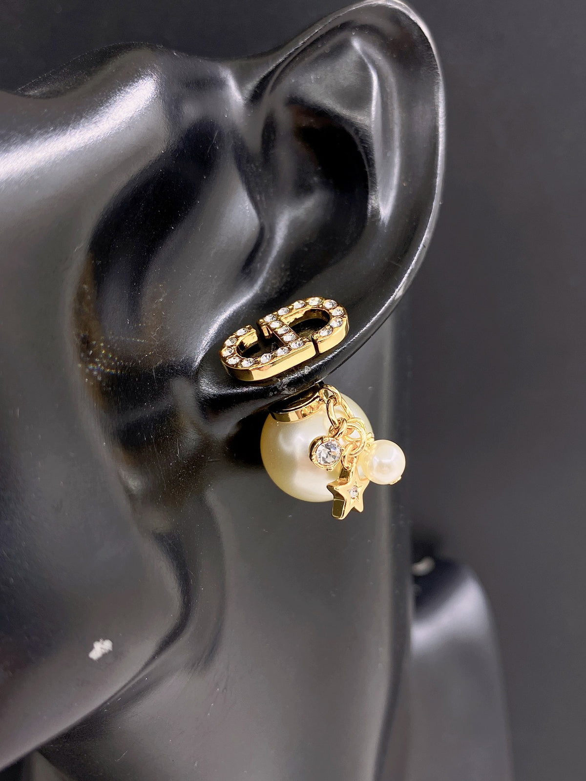 yellow brass pearl Stud Earrings for women - alternate angle view 2
