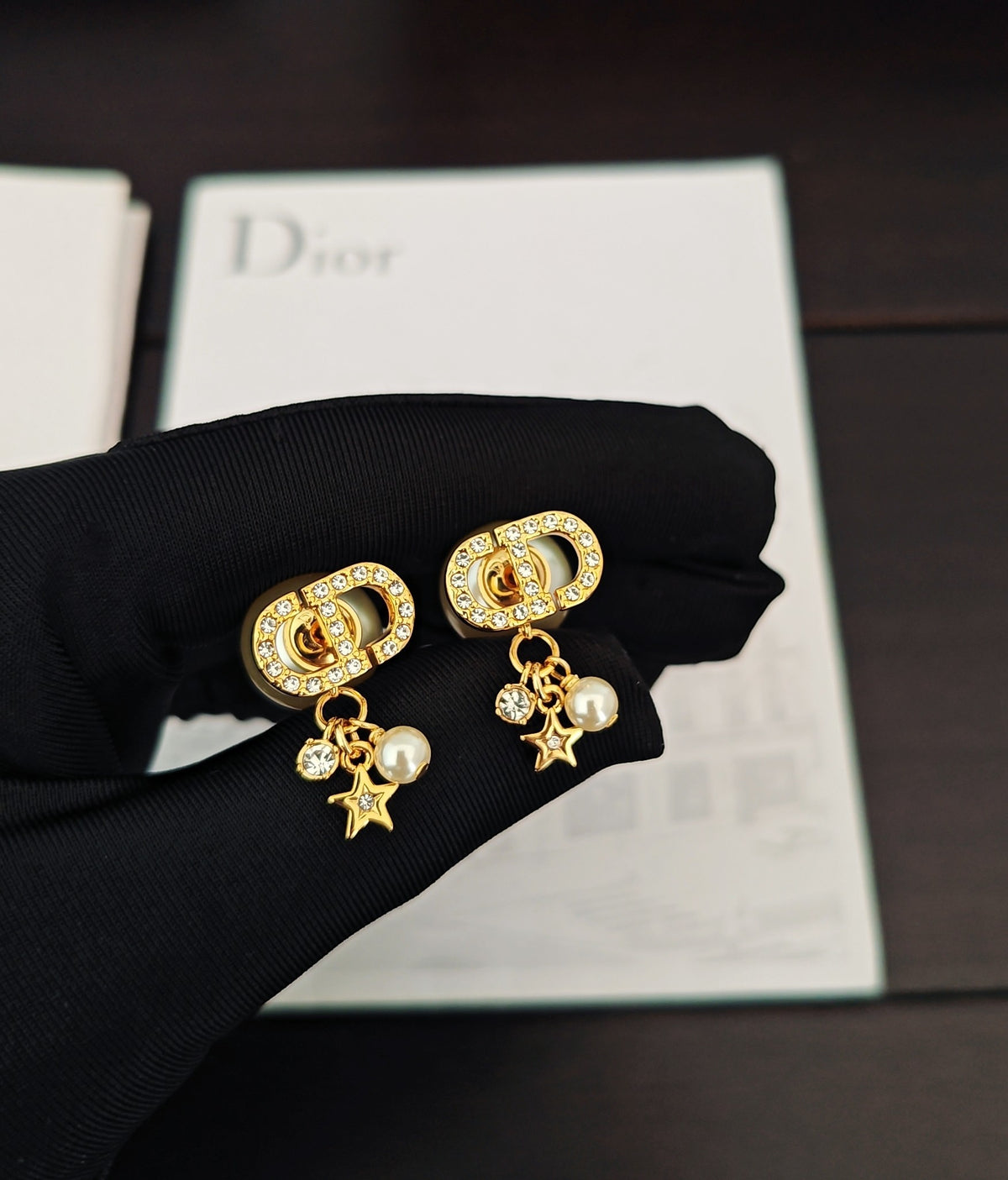 yellow brass pearl Stud Earrings for women - alternate angle view 3