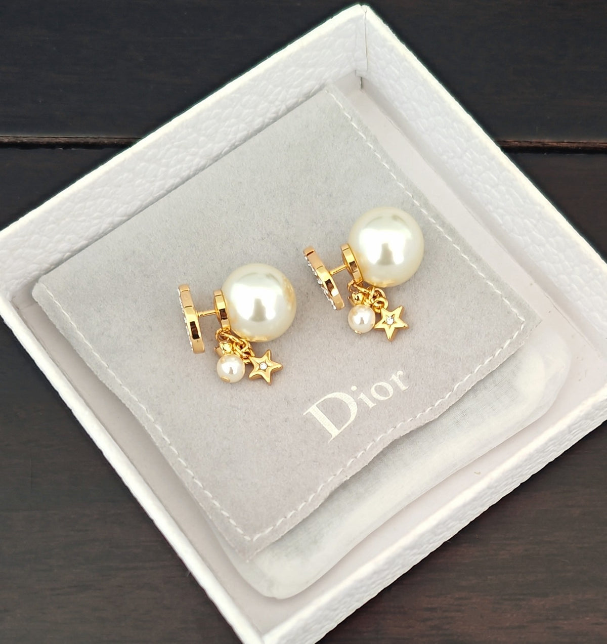 yellow brass pearl Stud Earrings for women - alternate angle view 5