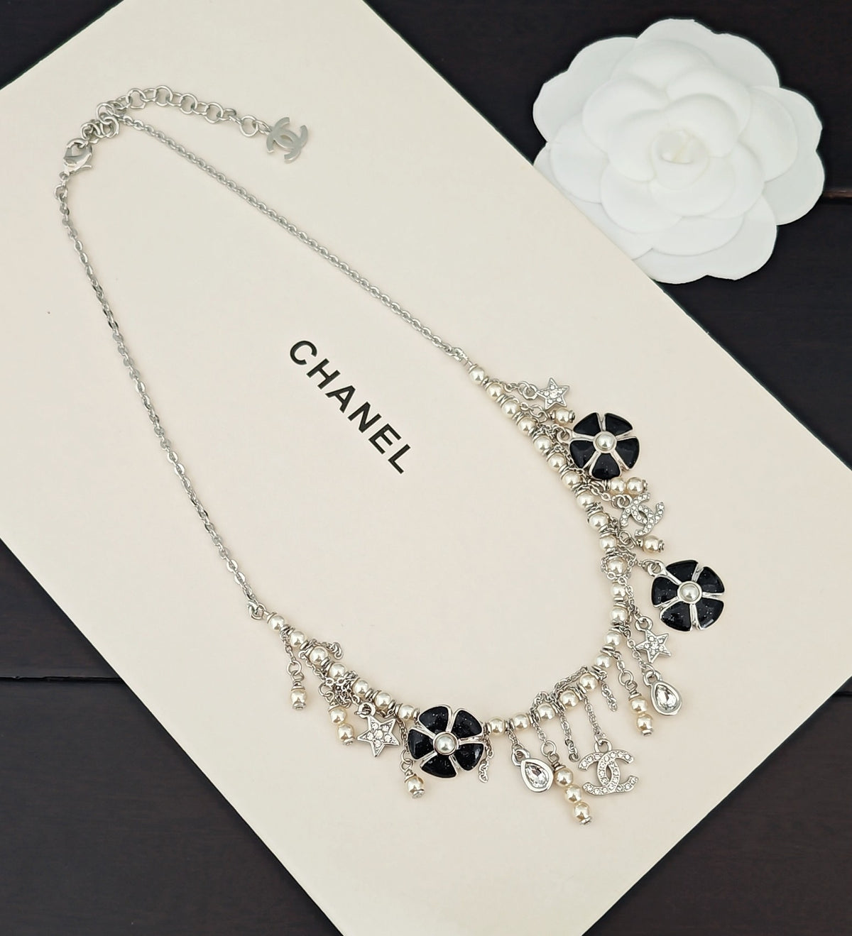 white gold brass floral Necklace for women - alternate angle view 5