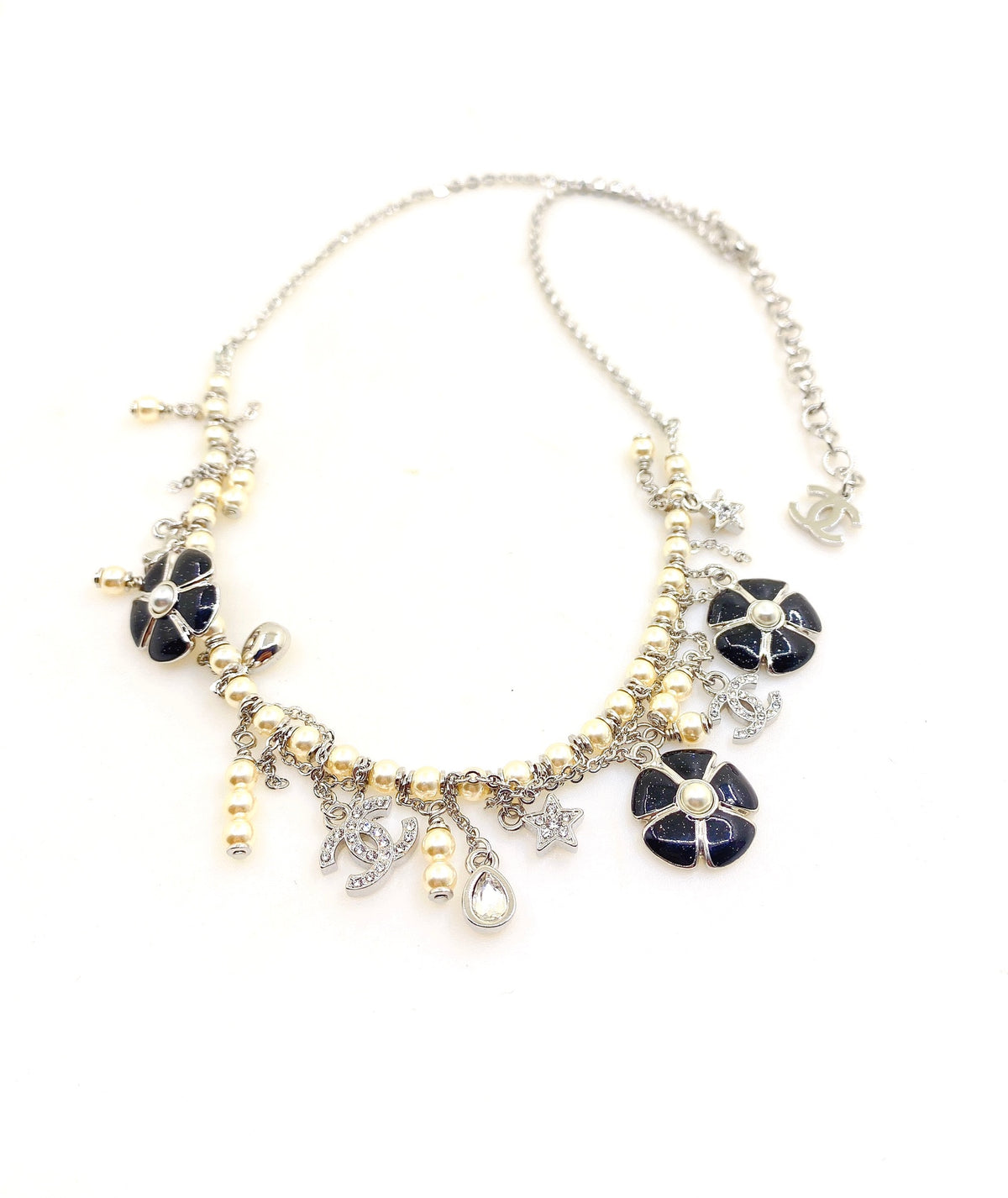 white gold brass floral Necklace for women - product detail view