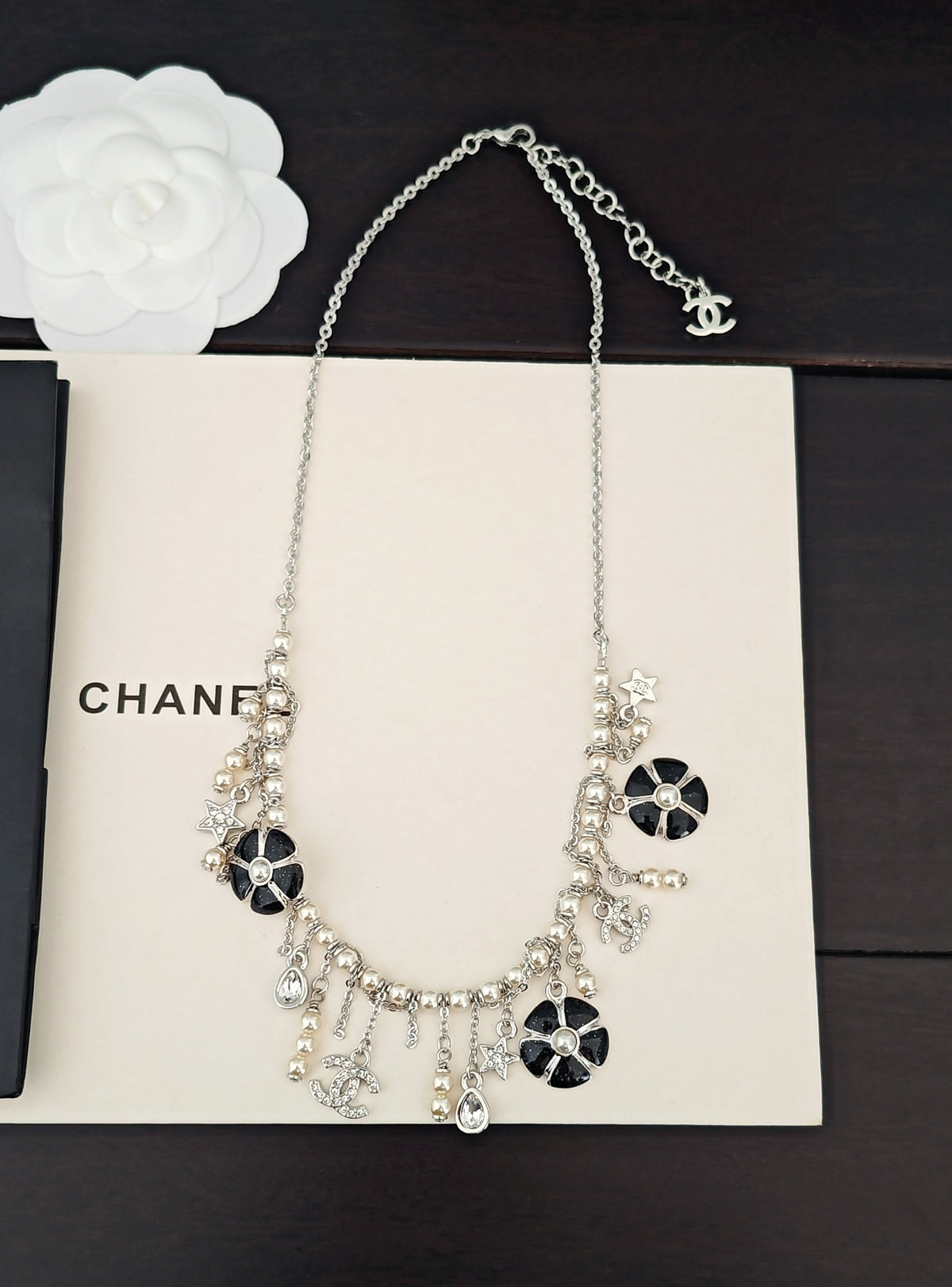 white gold brass floral Necklace for women - alternate angle view 4