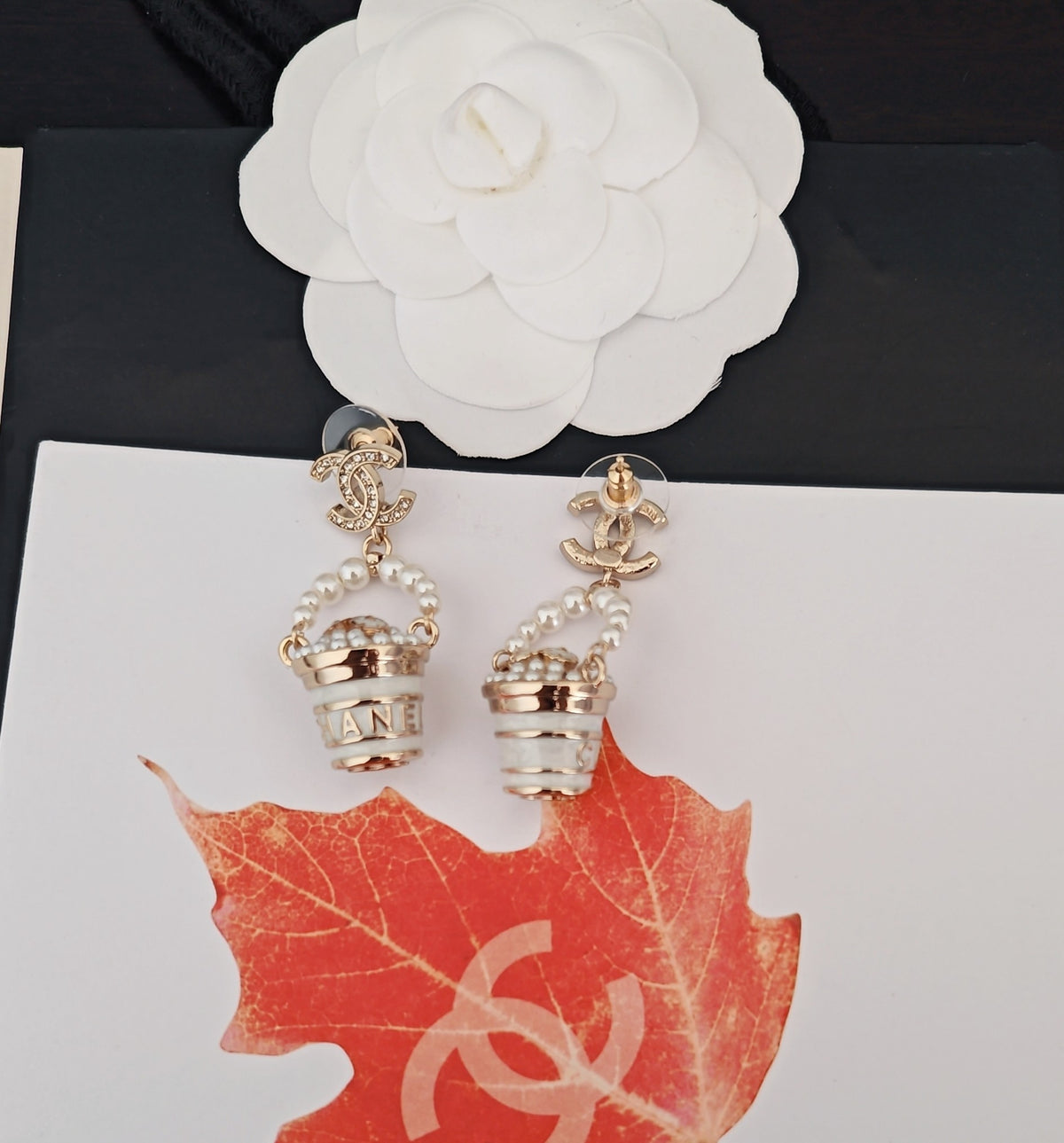 yellow brass floral Drop Earrings for women - alternate angle view 3