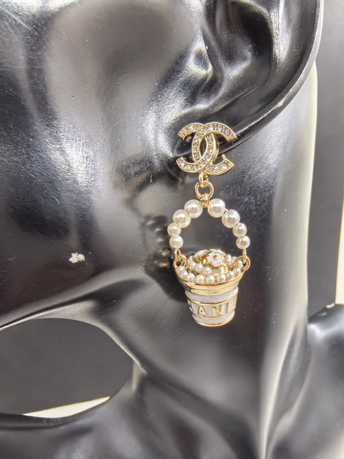 yellow brass floral Drop Earrings for women - alternate angle view 2