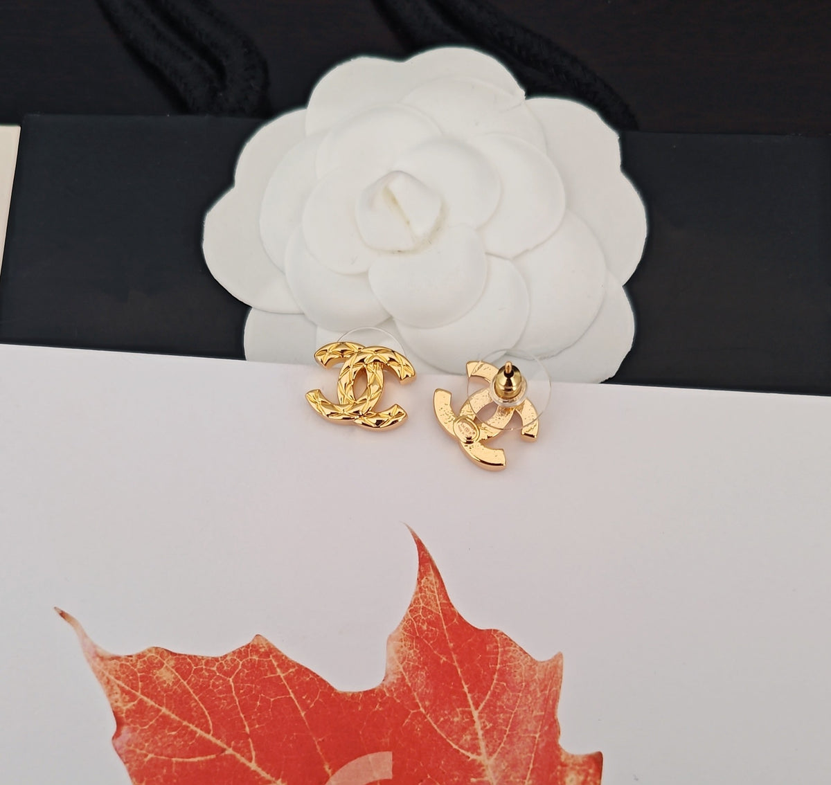 gold brass Stud Earrings for women - alternate angle view 4