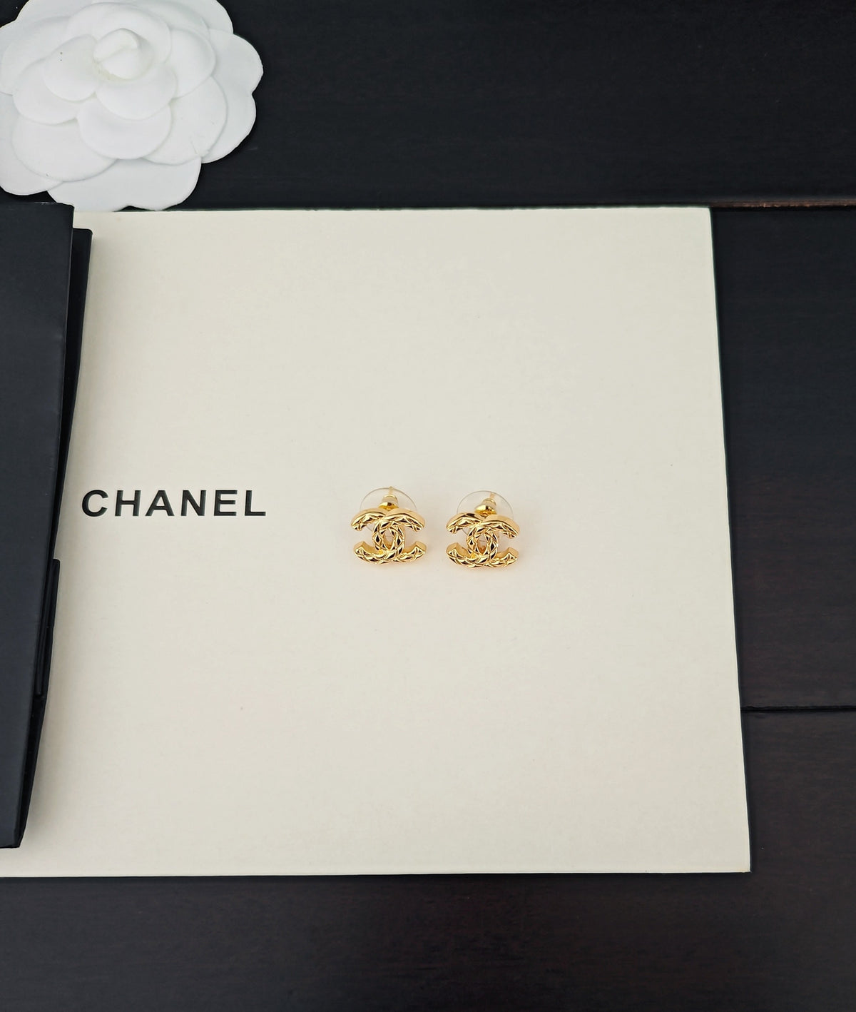 gold brass Stud Earrings for women - alternate angle view 3