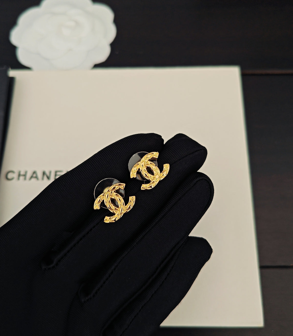 gold brass Stud Earrings for women - product detail view