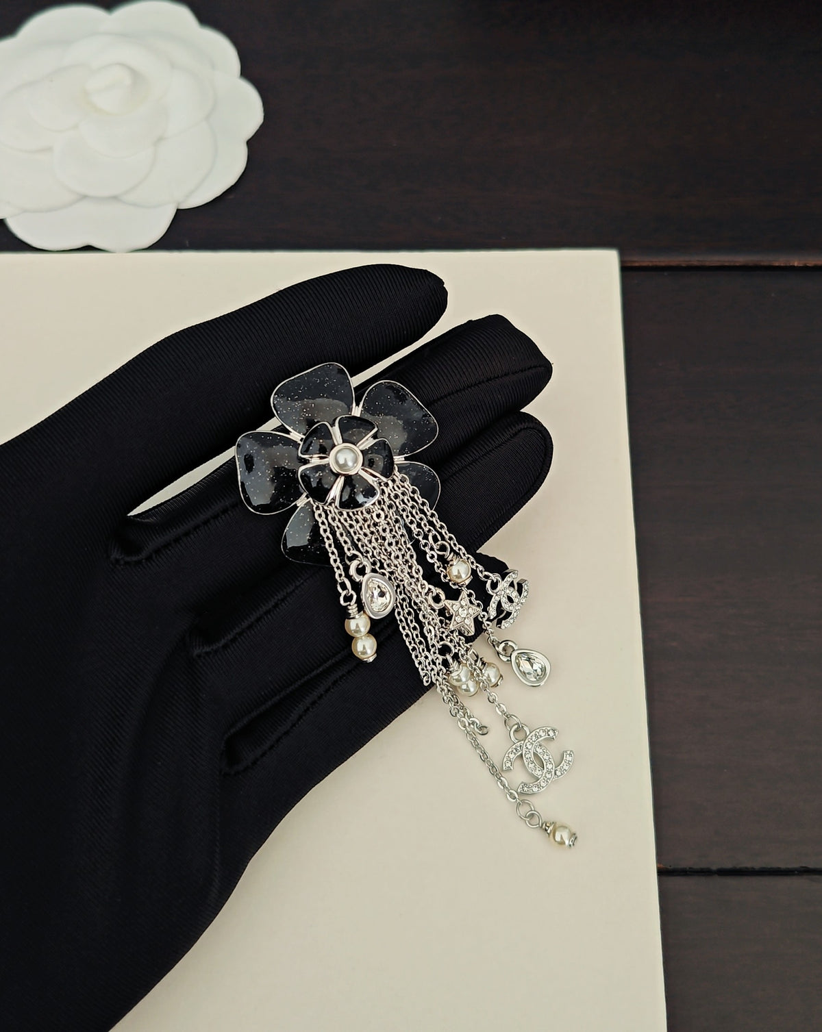 black brass floral Brooch for women - product detail view