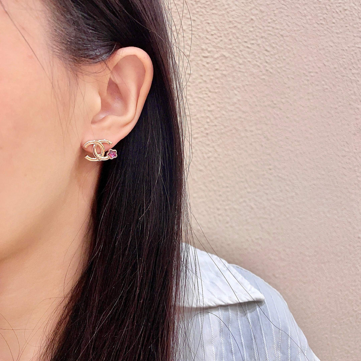double c Stud Earrings for women - alternate angle view 3
