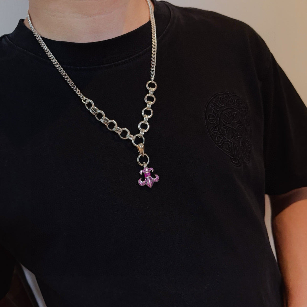 antique crystal cross Pendant for men - alternate angle view 2