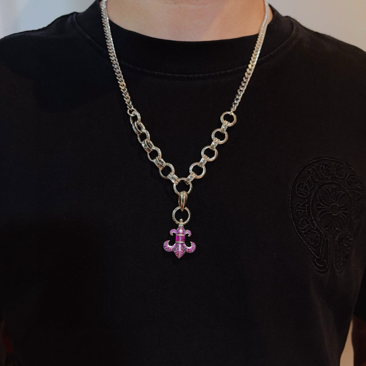 antique crystal cross Pendant for men - product detail view