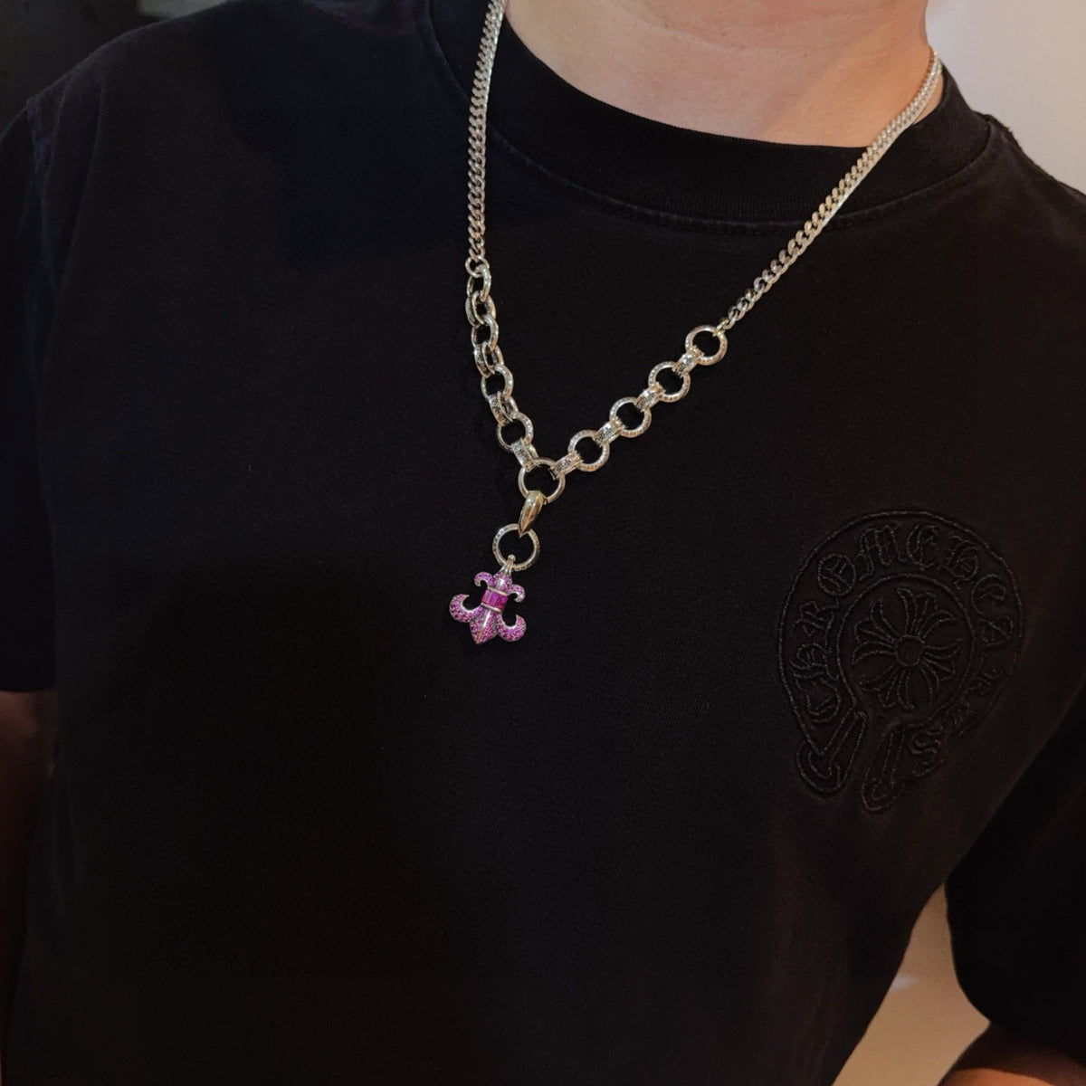 antique crystal cross Pendant for men - alternate angle view 3