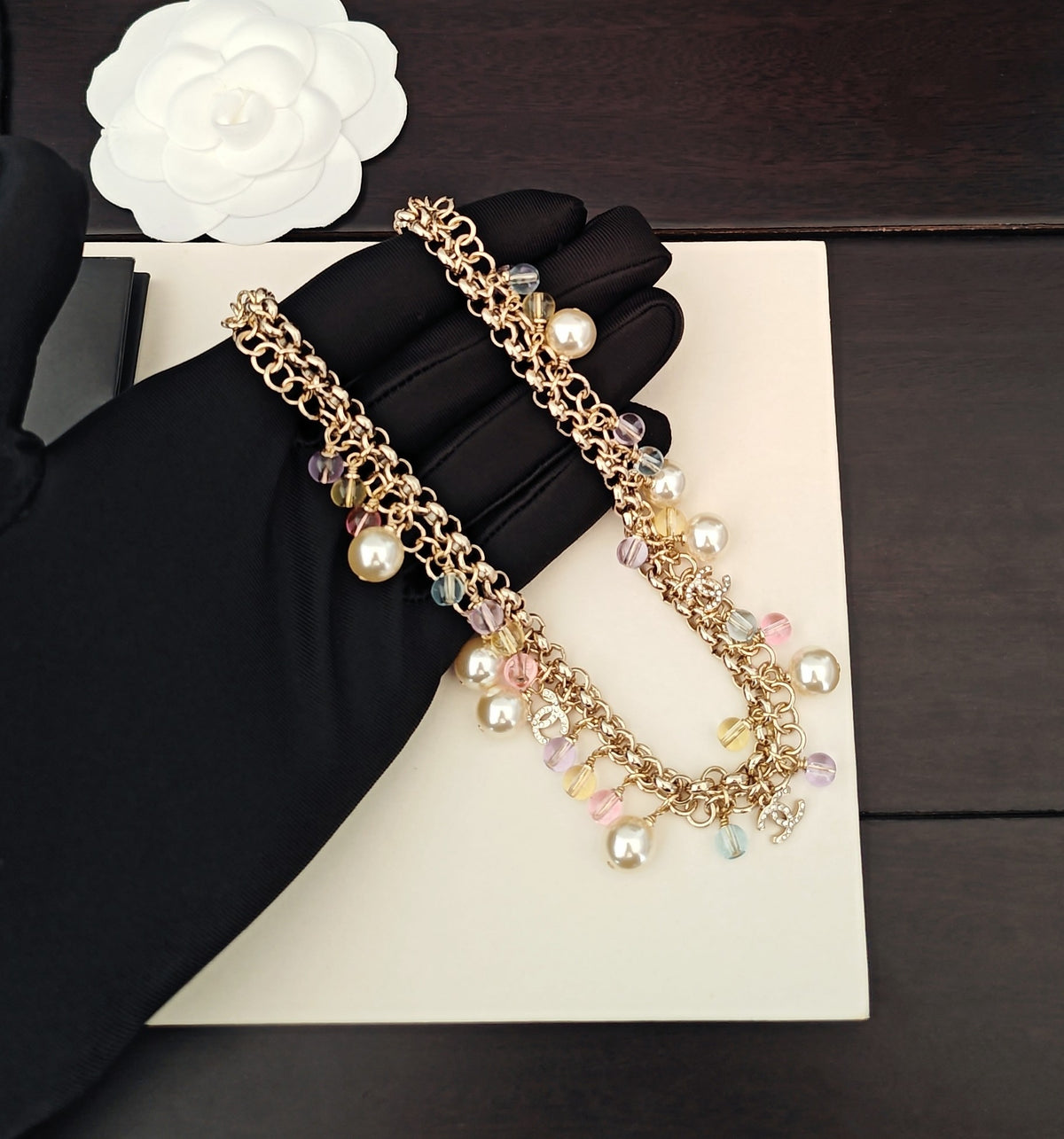 yellow brass tassel Necklace for women - alternate angle view 3