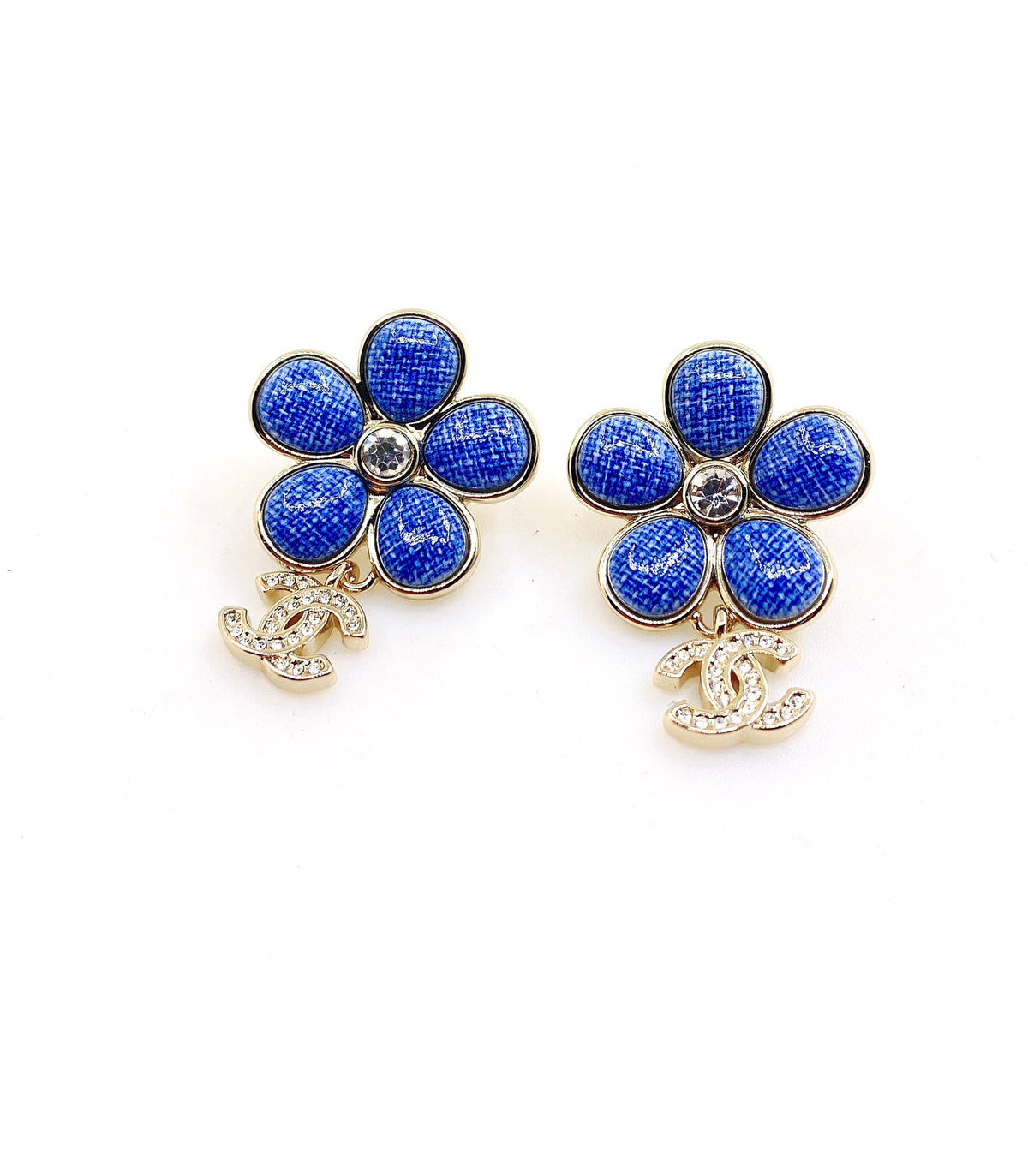 blue brass floral Drop Earrings for women - alternate angle view 4