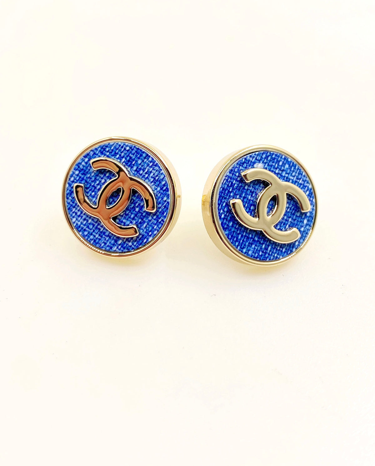 blue brass Stud Earrings for women - product detail view