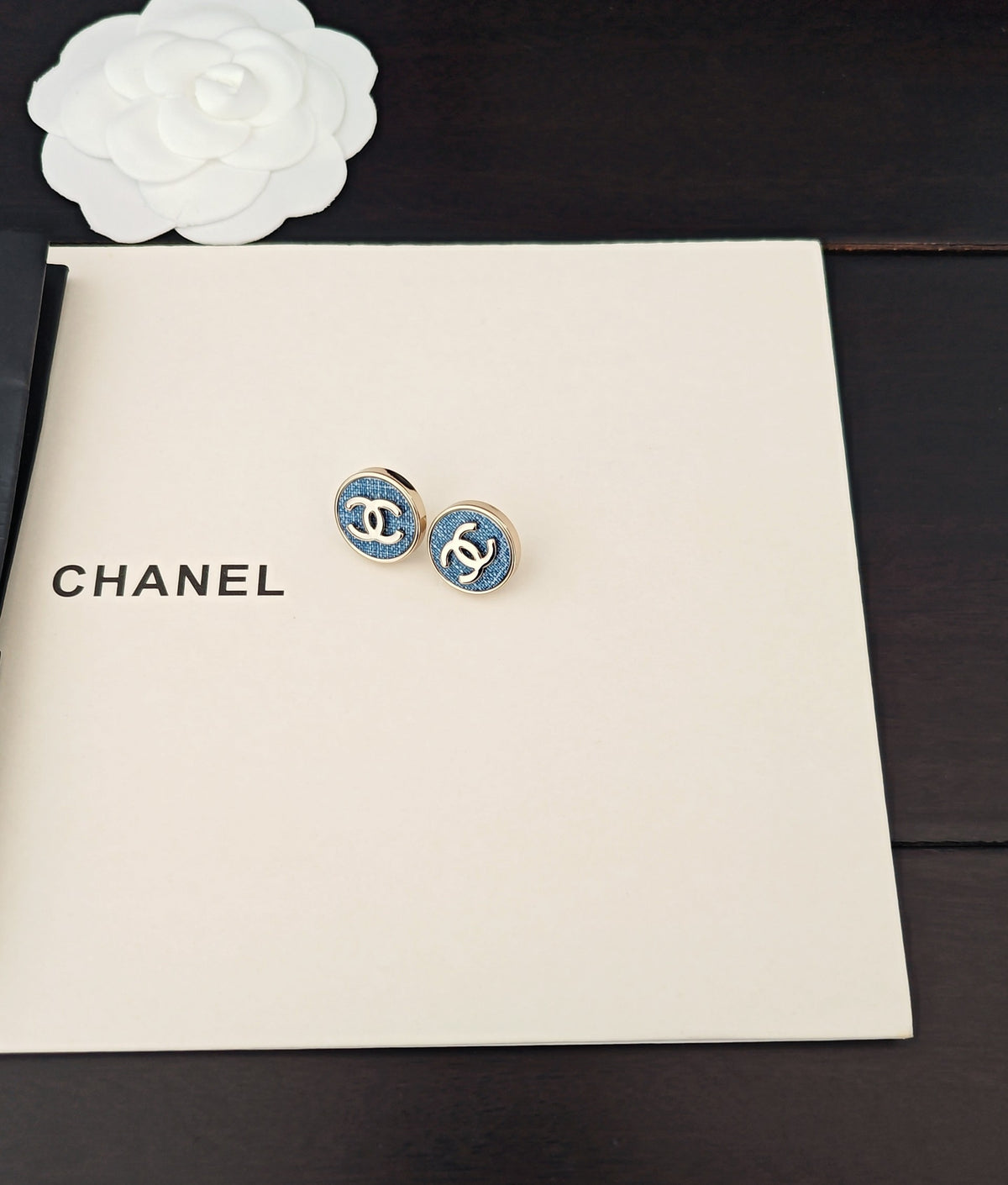blue brass Stud Earrings for women - alternate angle view 5