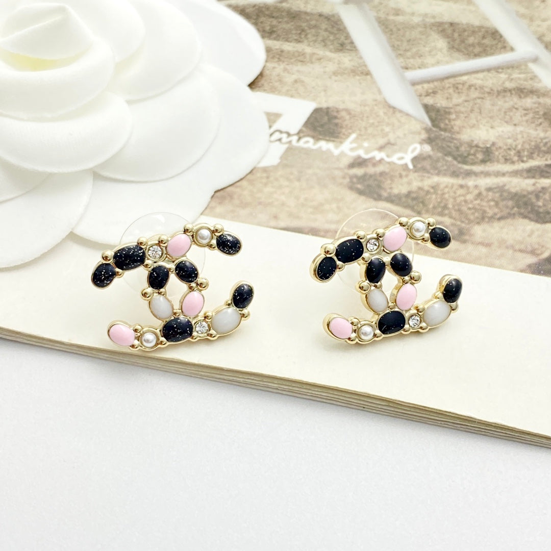 pink pearl letter Stud Earrings for women - alternate angle view 4