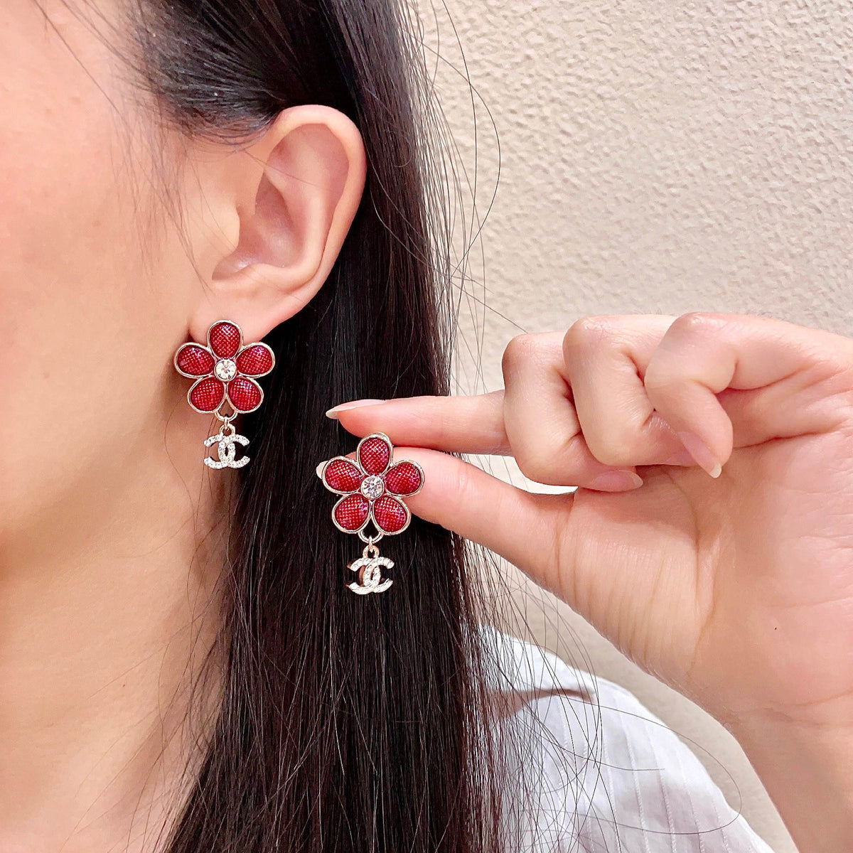 double c Stud Earrings for women - alternate angle view 2