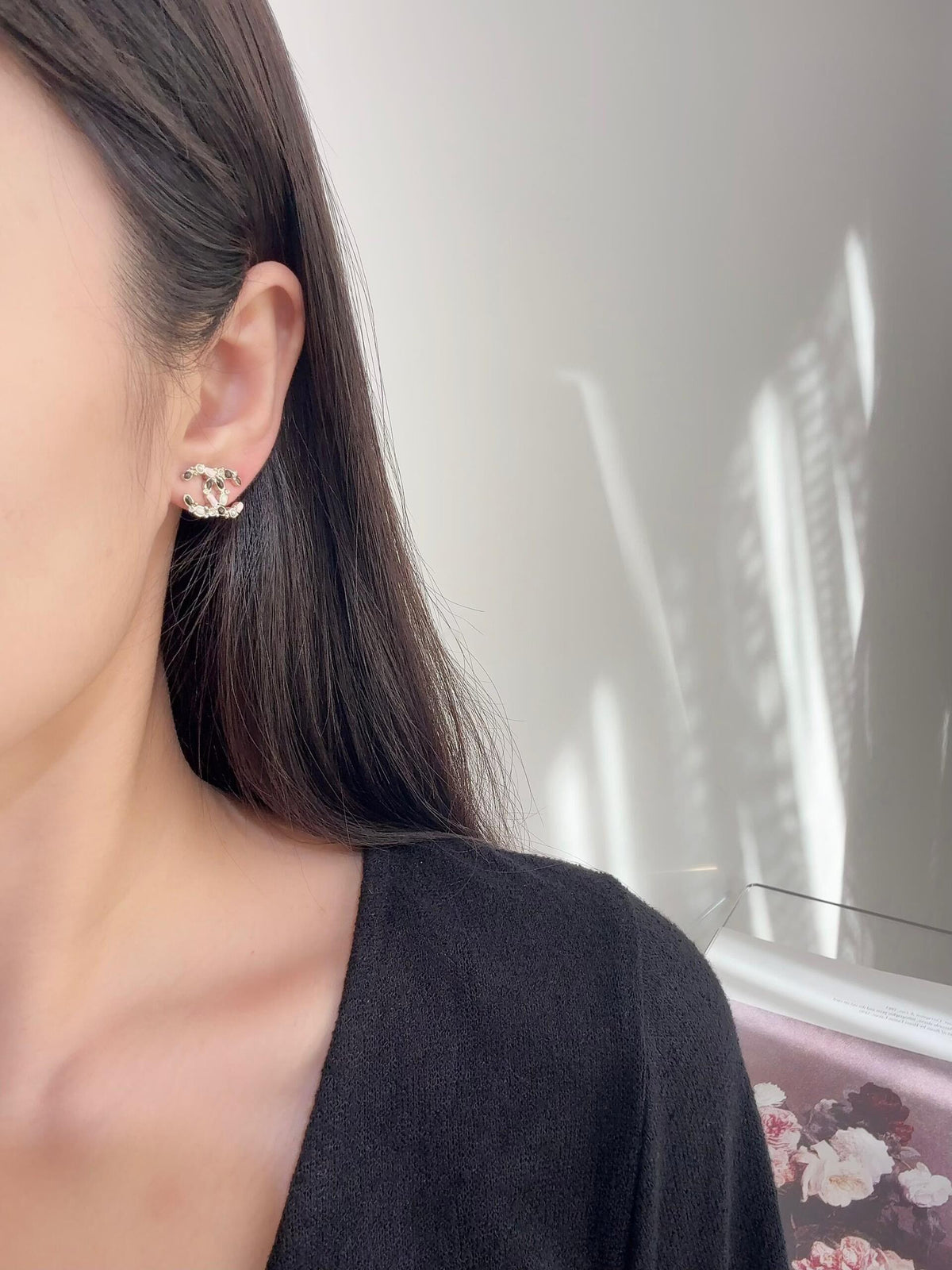pink pearl letter Stud Earrings for women - alternate angle view 5