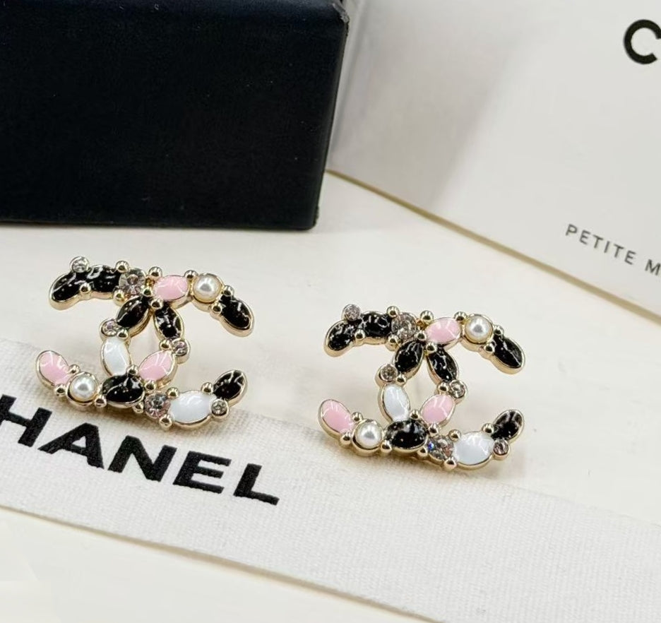pink pearl letter Stud Earrings for women - alternate angle view 7