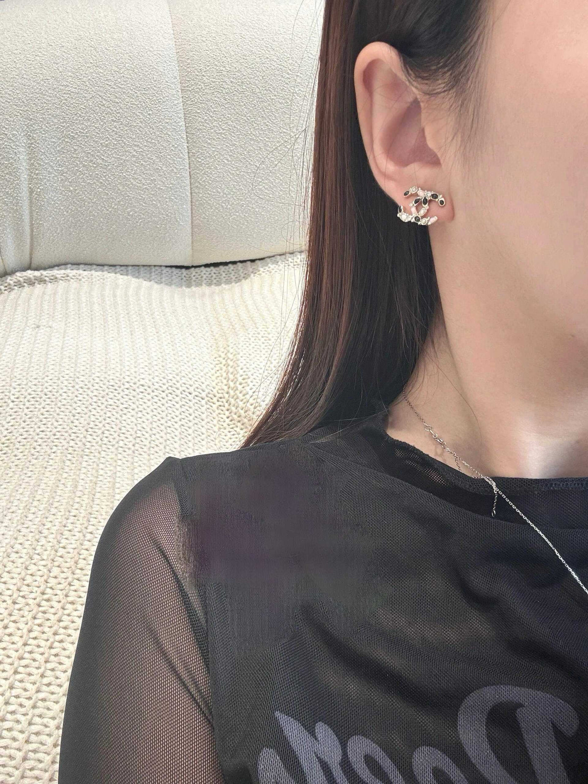 pink pearl letter Stud Earrings for women - alternate angle view 9